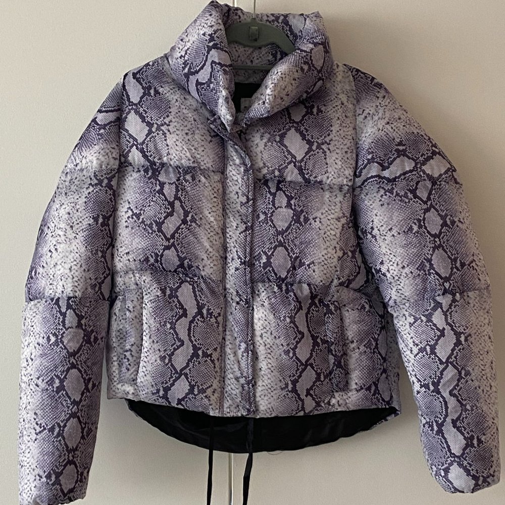 Women's Apparis Short Puffer Jacket Size SMALL Python Print